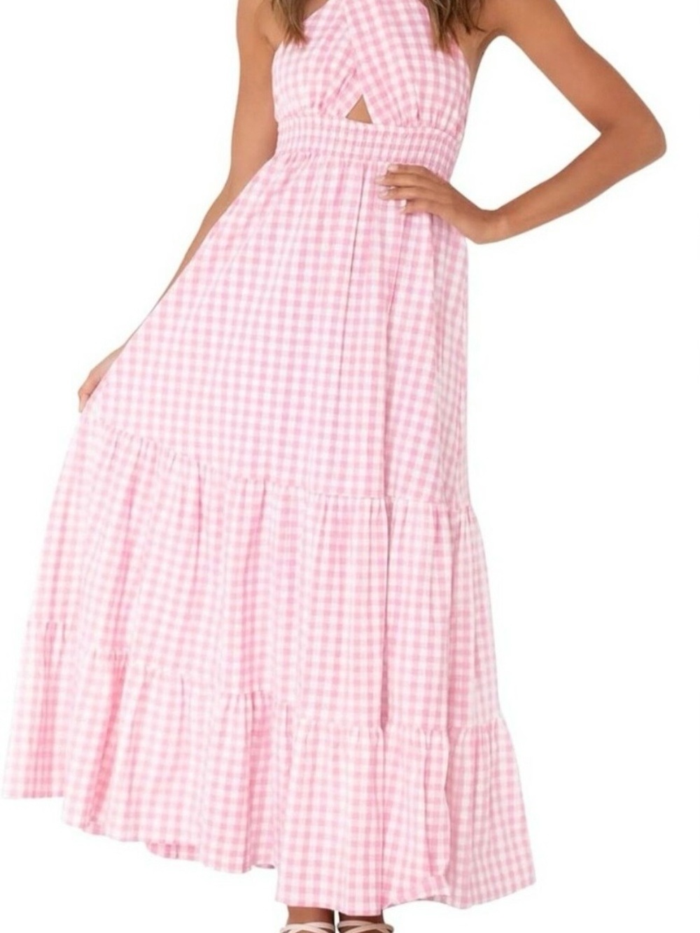 Zesica Pink Gingham Halter Maxi Dress - Women
